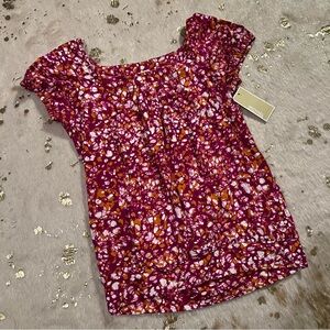 NWT Michael Kors Short Sleeve Pink Orange White Cotton Top